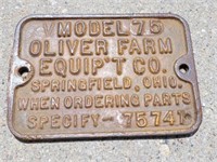 Oliver Farm Equip't Co. cast iron plaque