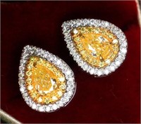 0.4ct Waterdrop Yellow Diamond Studs, 18k gold