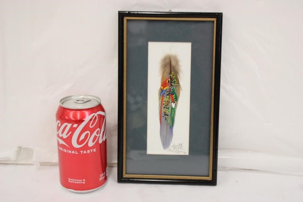 Framed Painted Feather ~ 5.5" x 9.25"