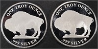 (2) 1 OZ .999 SILVER BUFFALO ROUNDS