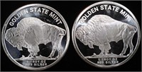 (2) 1 OZ .999 SILVER BUFFALO ROUNDS