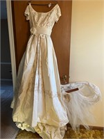 Wedding Dress with Train, Vail, Hoop Skirt