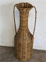 Vintage 35" Wicker Rattan Floor Vase
