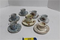 7 Demitasse Cups & Saucers: Chintz, Roses Gold