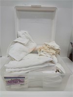 Container w 13 hand towels, 1 towel, 13 washcloths