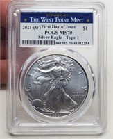 2021-(W) Type 1 Silver Eagle Slab PCGS MS70 w/