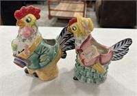 Two Hand Painted Ceramic Roosters