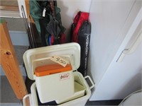 2 coolers, folding chairs