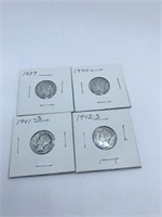 (4) MERCURY DIMES INCL: 1939, 1940, 1941-S,