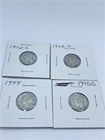 (4) MERCURY DIMES INCL: 1942-S, 1942-D, 1944,