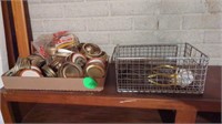 METAL WIRE BASKET WITH A BOX OF CANNING LIDS