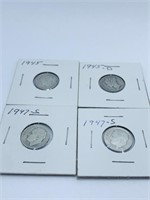 (4) DIMES INCL. (2) MERCURY 1945, 1945-D & (2)