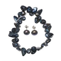 8-10mm 7" black baroque freshwater pearl bracelet