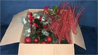 Box of Home Decor Foliage and Ornaments