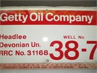 Getty Oil Co. Large Enamel Metal Well ID Sign