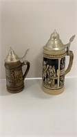 (2) stone steins w/ metal tops made in Germany