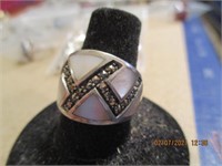 Sterling Marcasite Mother of Pearl Ring-7.4 g