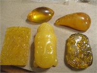 5 Yellow Bakelite & Amber Pcs.