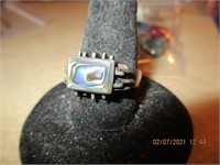 Vtg. Sterling Brutalist  Abalone Ring-5.8 g