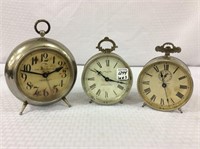Lot of 3 Wind Up Alarm Clocks-In Working
