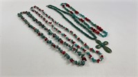 4 Vintage Turquoise & Red Coral Necklaces