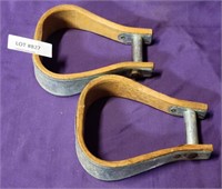 PAIR VTG. GALVANIZED LINED WOOD STIRRUPS