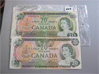 2  Canadian Twenty Dollar Bills (1979 & 1969)