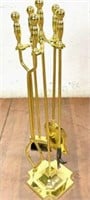 (5pc) 4-piece Brass Fireplace Tool Set & Stand
