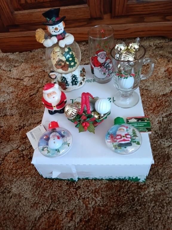 Snowman Snow Globe, Santa Drinking Glass, Holiday