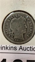 1913 barber dime coin, silver