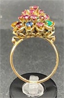 Stamped 14K Gold Cluster Ring w/ Gemstones