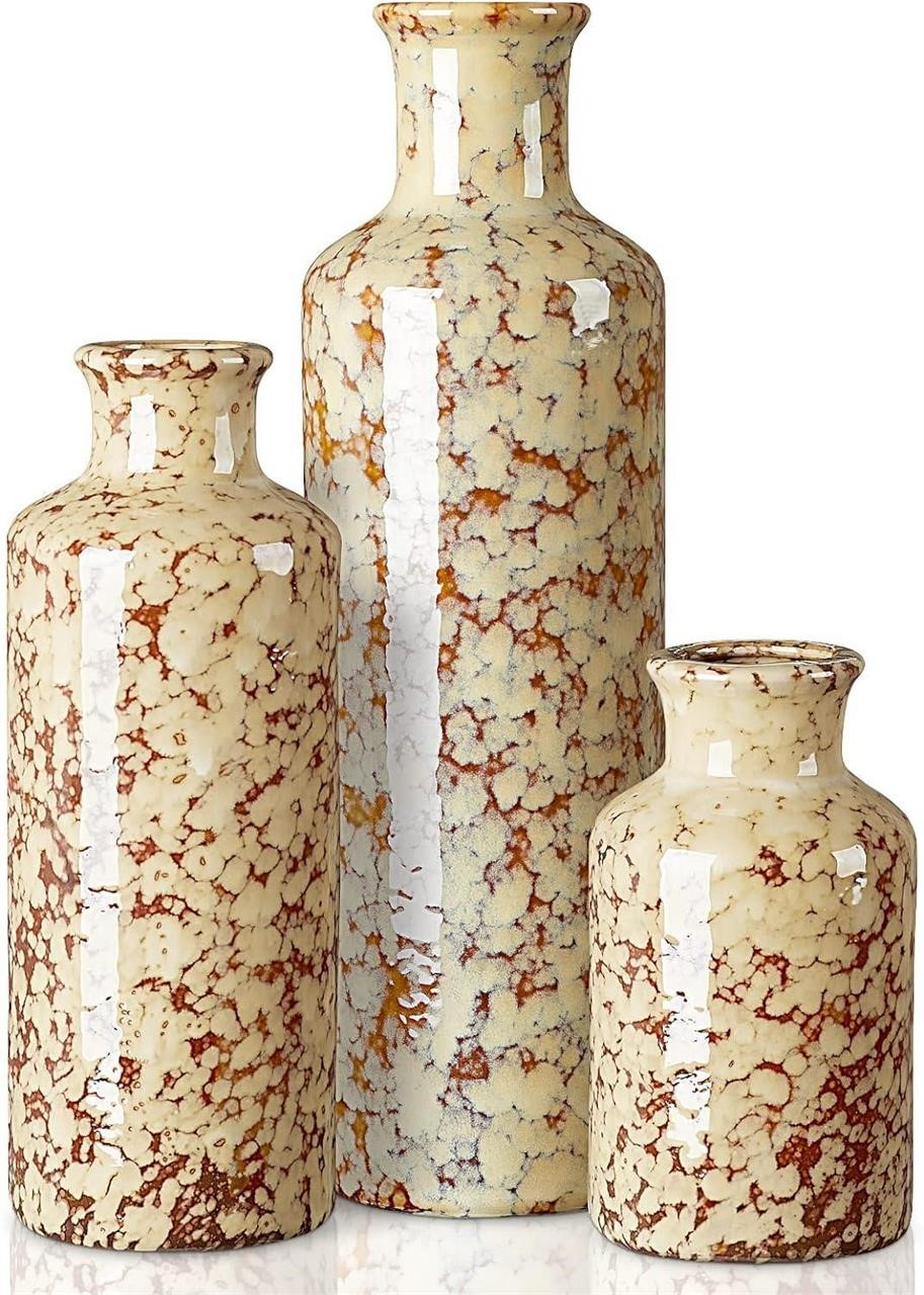 3Pcs Rustic Ceramic Vase Set - Camel
