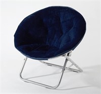 Faux Fur Saucer Chair, Folding Metal Frame, Navy