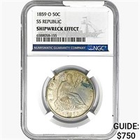 1859-O Seated Lib. 50C NGC Shipwreck Effect SS