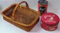 Wicker Basket w/ Vintage Tins
