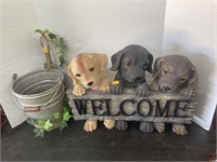 Puppy welcome decor , slicker and bucket fountian