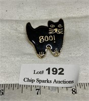 Super Cute Vintage Enamel BOO! Cat Brooch