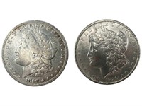 1889 AU, 1889 VF Morgan Silver dollars