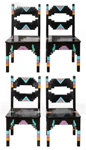 Pueblo Hand-Painted Wood Dining Chairs, 4