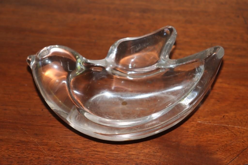 French lead crystal dove ashtray and a ceramic