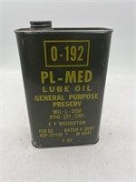Vintage Military Lube Oil can PL-MED