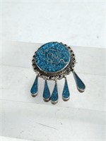 Vintage Taxco Sterling Turquoise Inlay Brooch