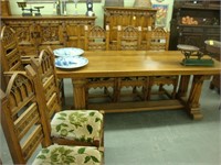 Eight piece Gothic oak dining room suite