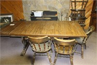 DARK MAPLE DINING TABLE, 8 CHAIRS, 2 LEAVES