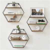 TFER Hexagon Wall Shelves  Set of 3  Rustic