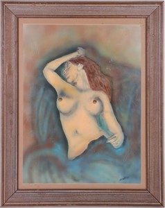 SIGNED HALF NUDE WOMAN W/ RED HAIR OIL ON CANVAS