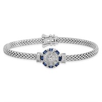 Sterling Silver Polished Blue Crystal Bracelet