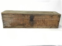 Vtg Large Wood Tool Box w/ Saws, Crowbar & More