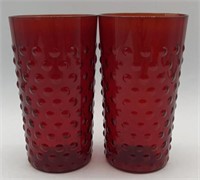 2 Pieces Ruby Red Hobnail Glass Drink Ware