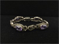 Vintage Silver Bracelet with Light Purple Stones